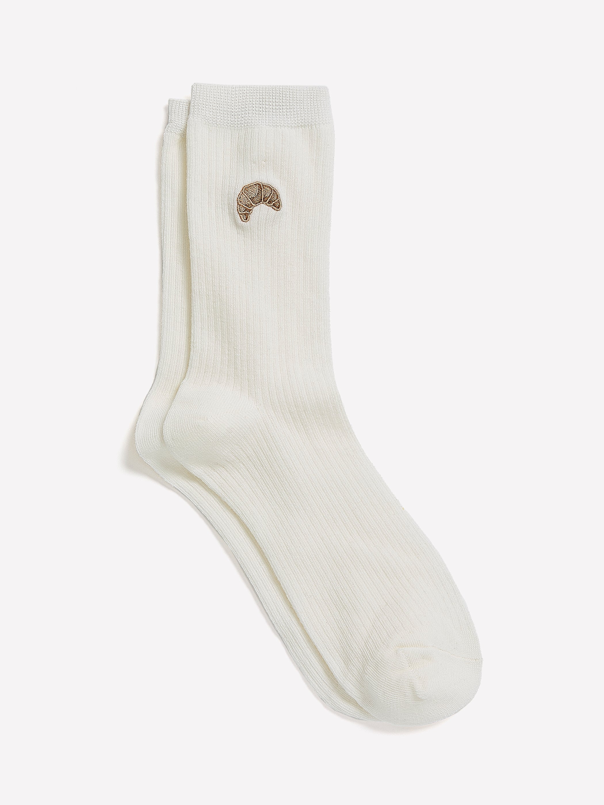 Ribbed Crew Socks with Croissant Embroidery rw&co On Sale