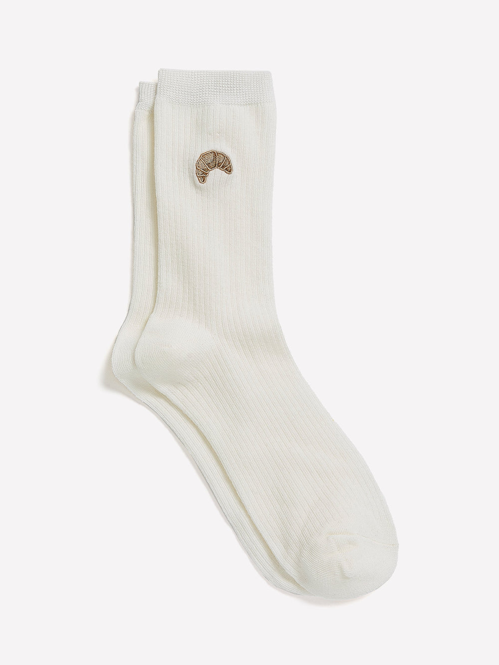 Ribbed Crew Socks with Croissant Embroidery rw&co On Sale