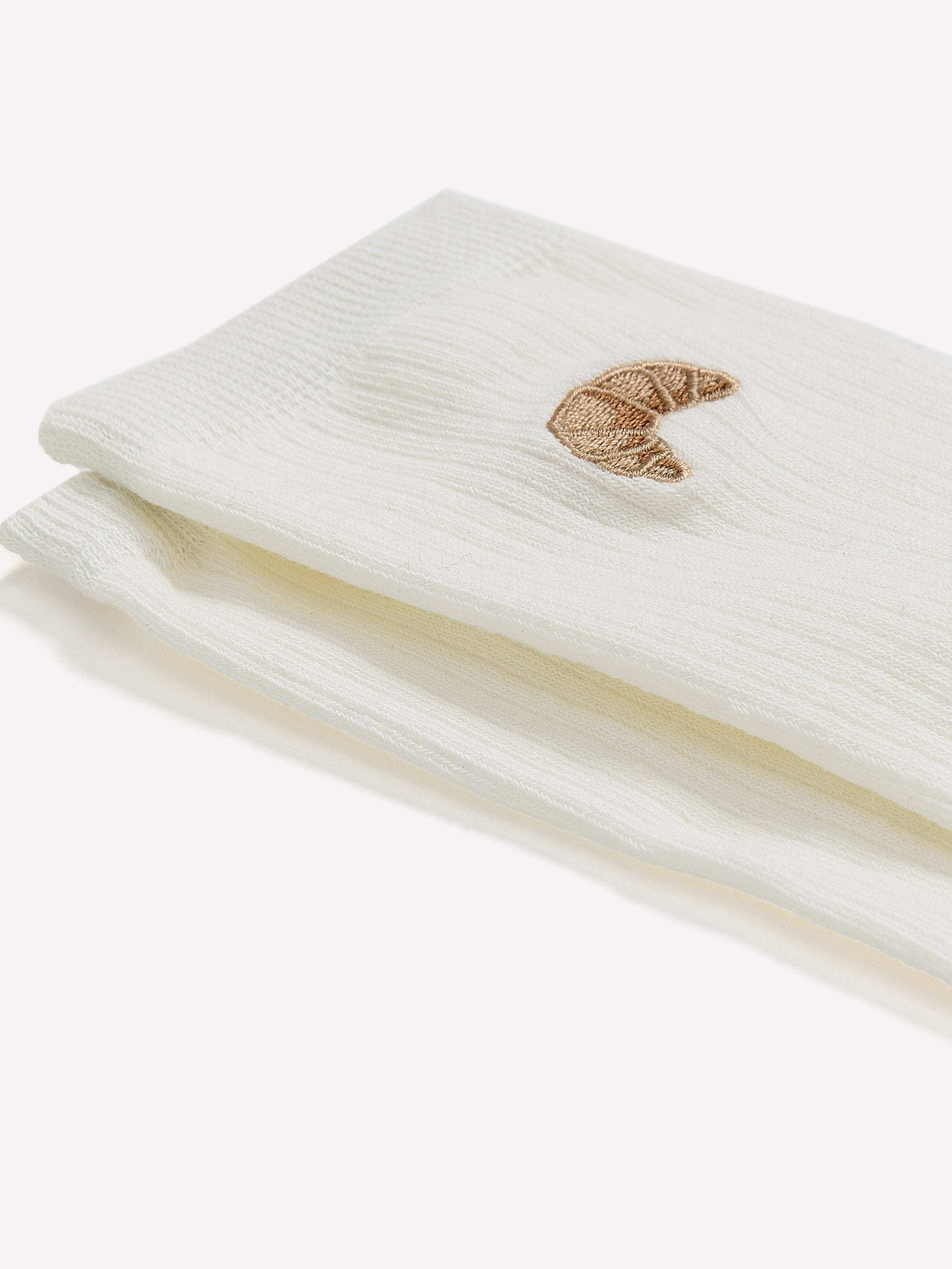 Ribbed Crew Socks with Croissant Embroidery rw&co On Sale