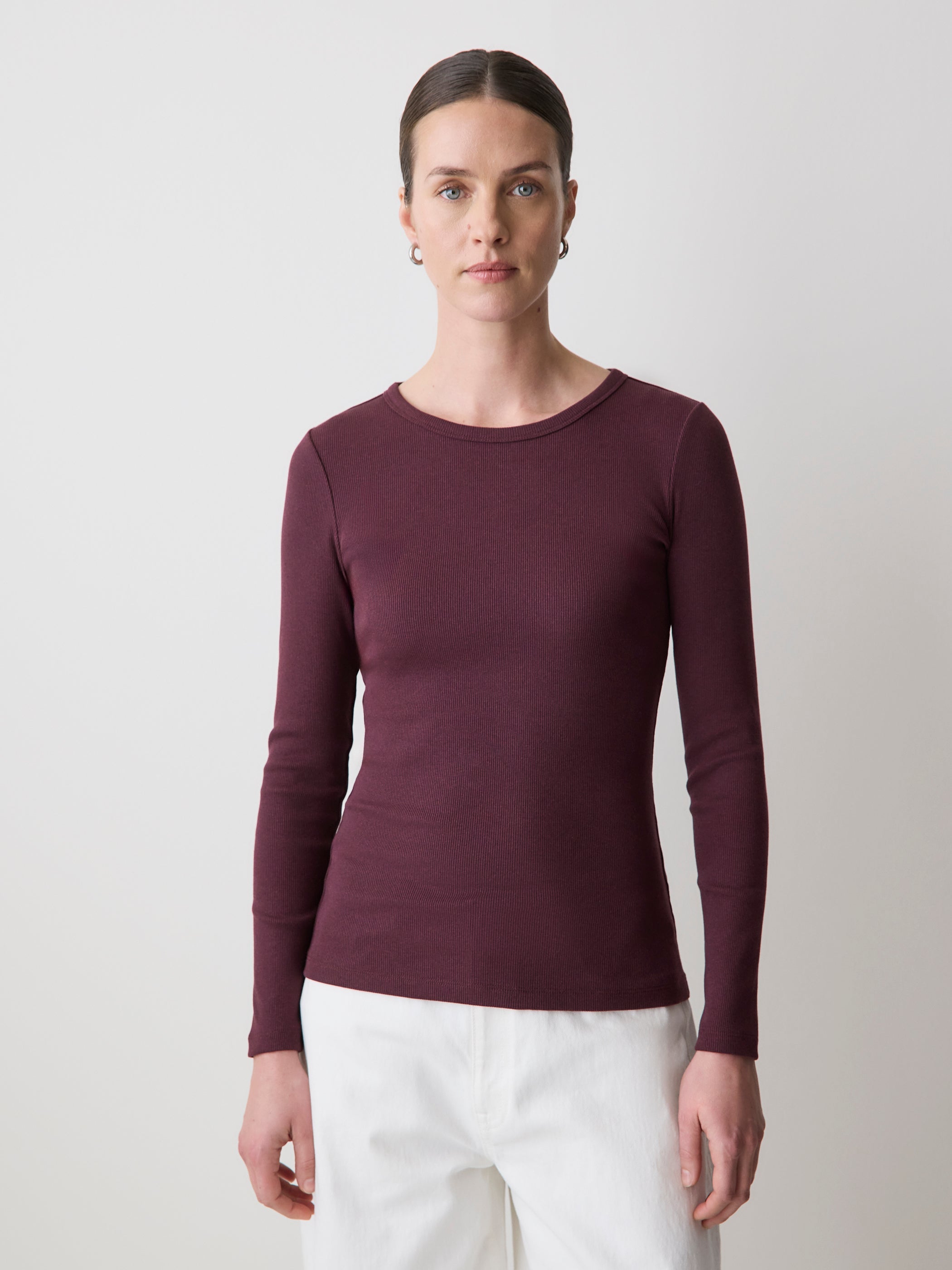 Long-Sleeve Crew-Neck Fitted Ribbed Tee rw&co Special Promo Price
