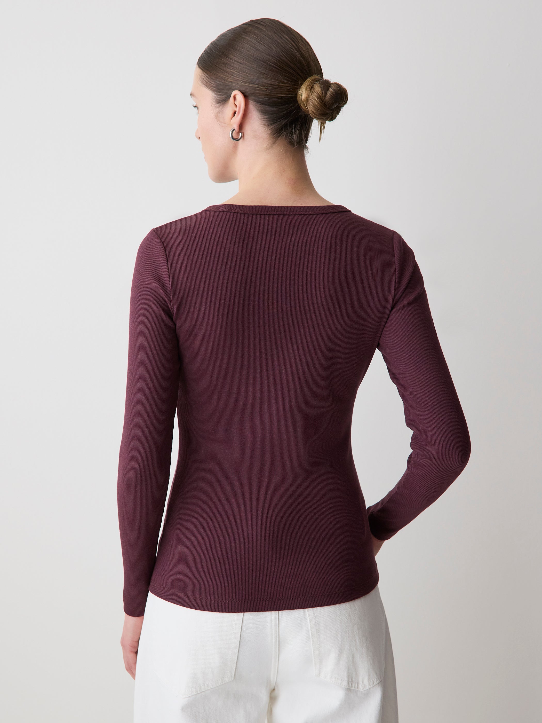Long-Sleeve Crew-Neck Fitted Ribbed Tee rw&co Special Promo Price