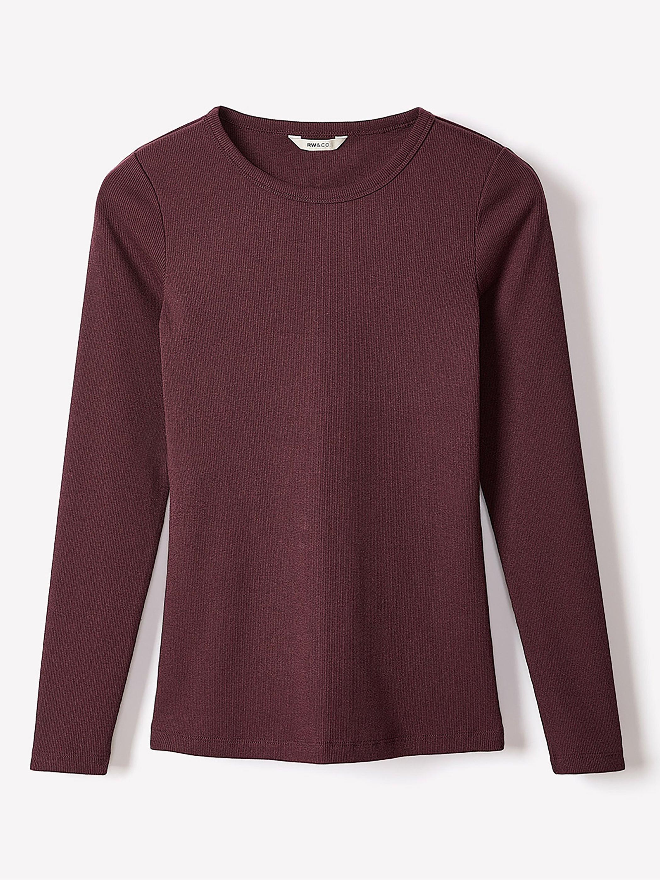 Long-Sleeve Crew-Neck Fitted Ribbed Tee rw&co Special Promo Price