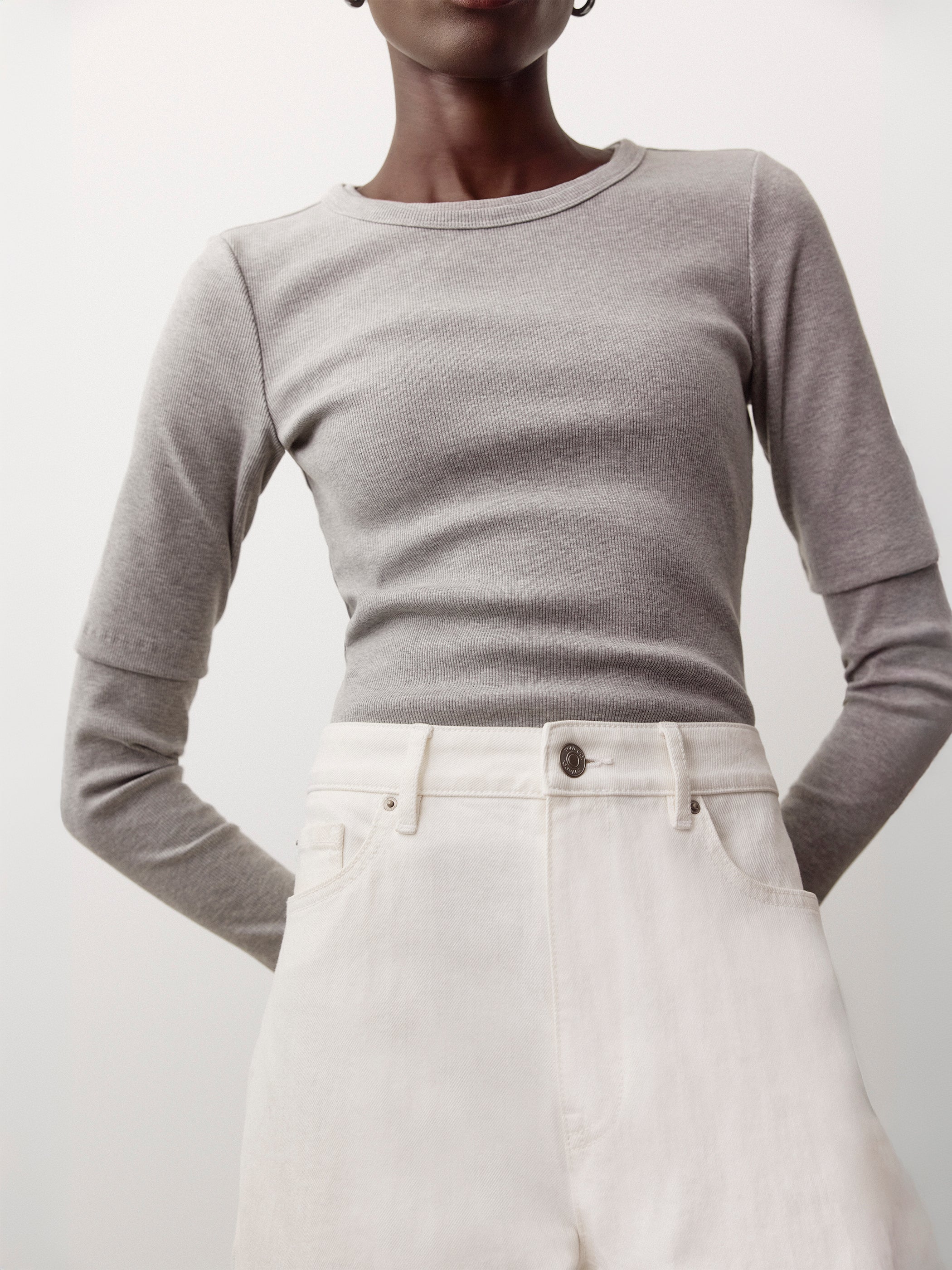 Long-Sleeve Crew-Neck Fitted Ribbed Tee rw&co Special Promo Price
