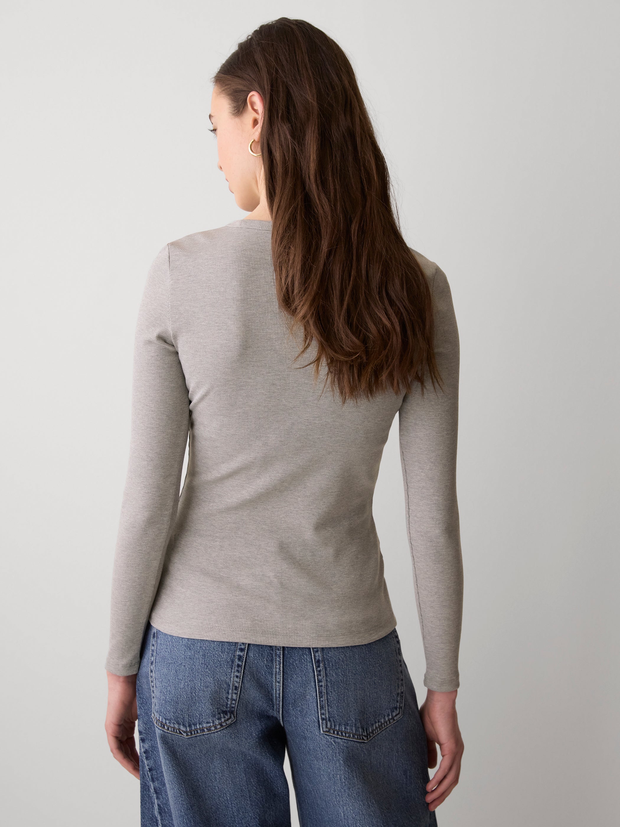 Long-Sleeve Crew-Neck Fitted Ribbed Tee rw&co Special Promo Price