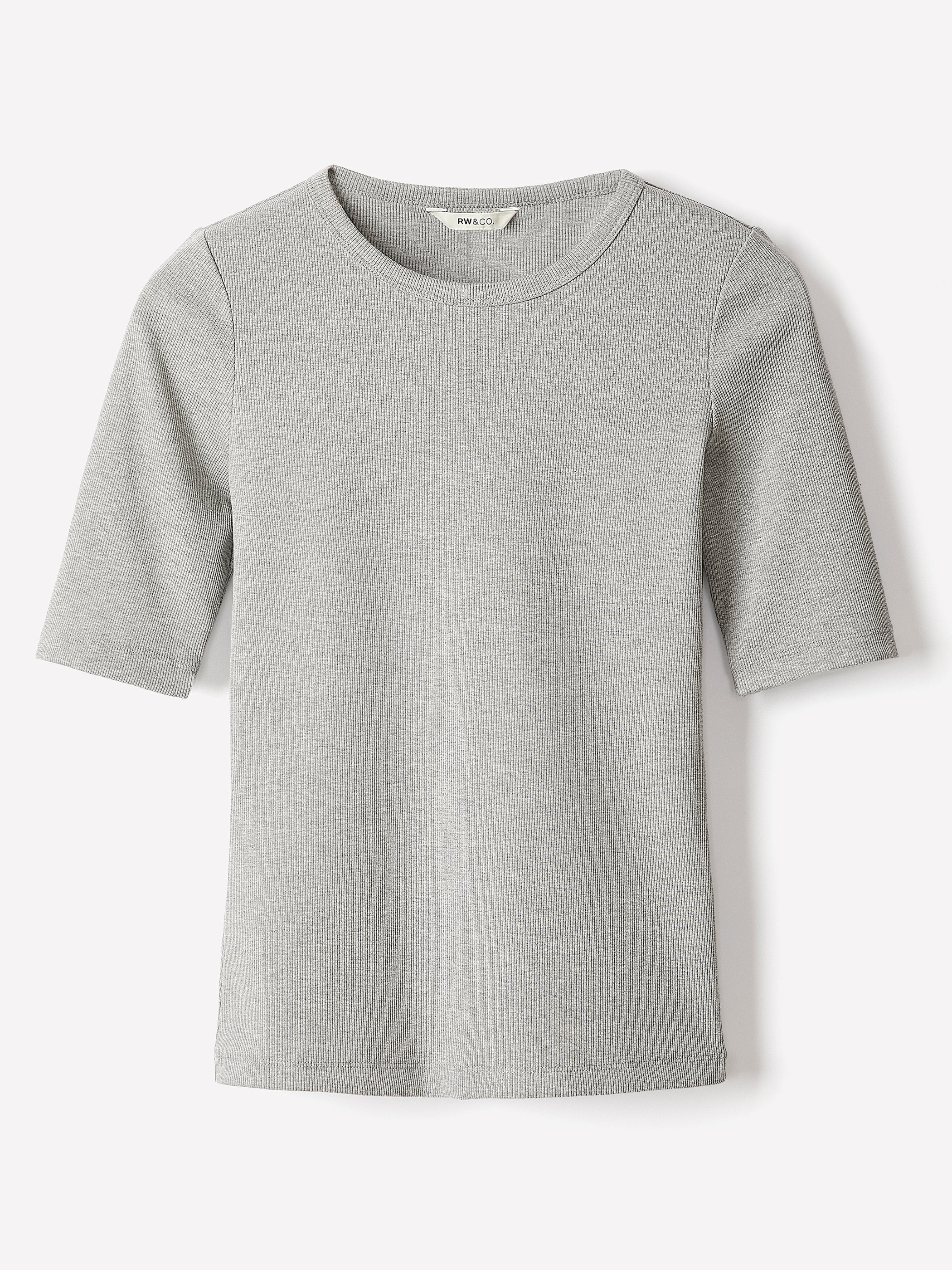 Elbow-Sleeve Crew-Neck Ribbed Tee rw&co Great Value Deal