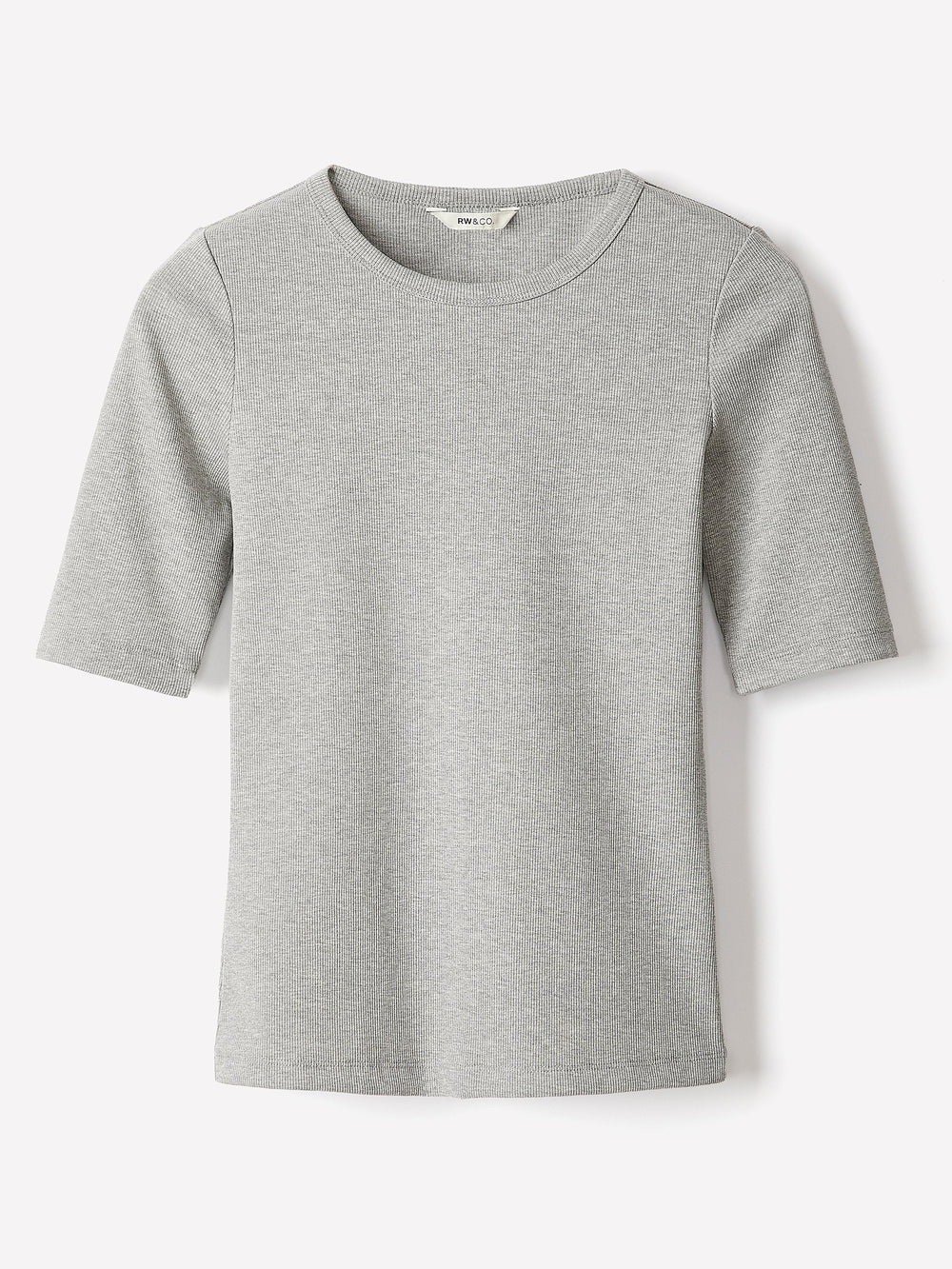 Elbow-Sleeve Crew-Neck Ribbed Tee rw&co Great Value Deal