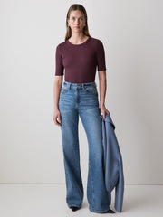 Elbow-Sleeve Crew-Neck Ribbed Tee rw&co Great Value Deal