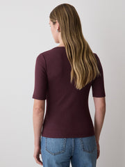 Elbow-Sleeve Crew-Neck Ribbed Tee rw&co Great Value Deal