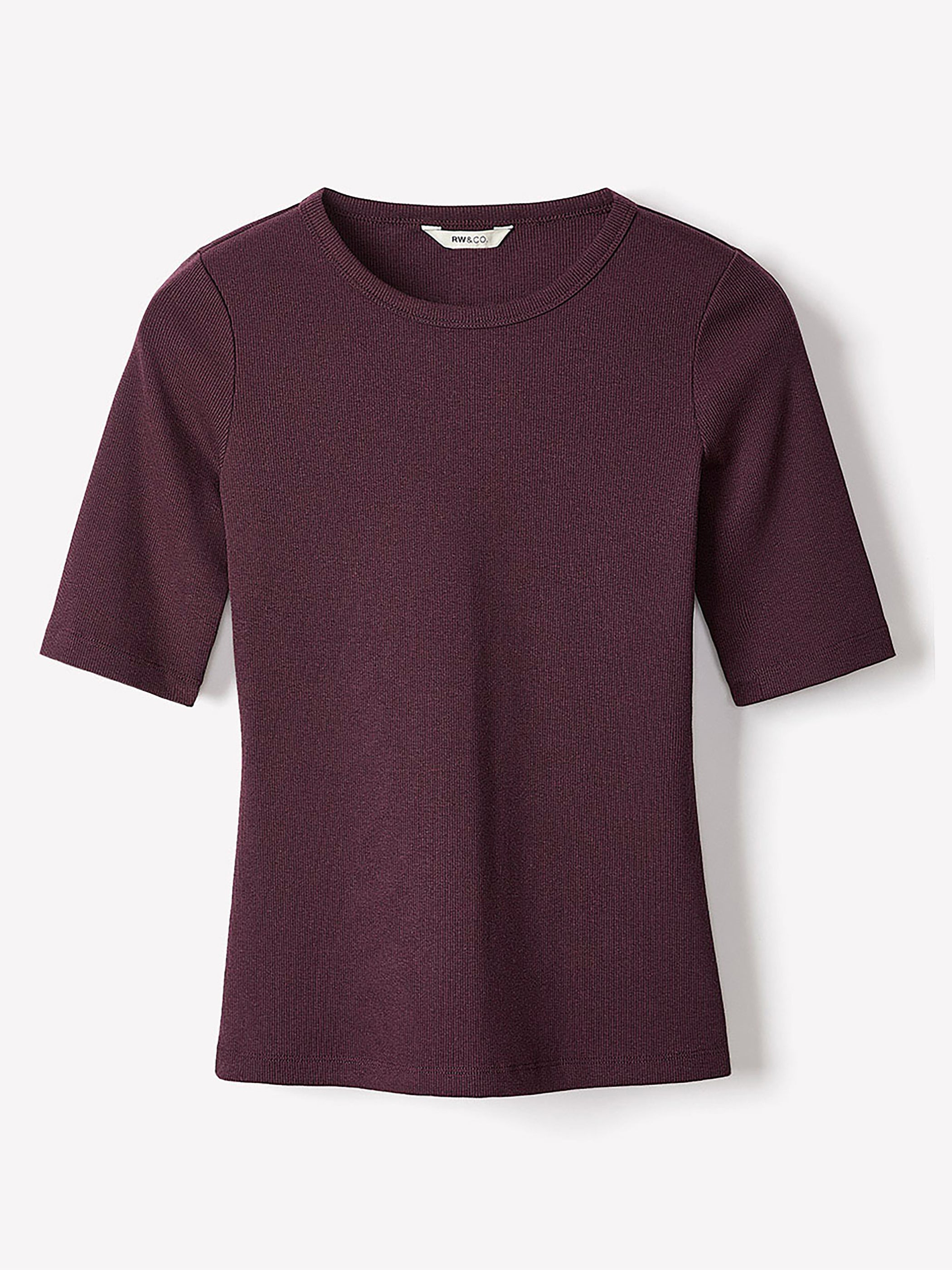 Elbow-Sleeve Crew-Neck Ribbed Tee rw&co Great Value Deal