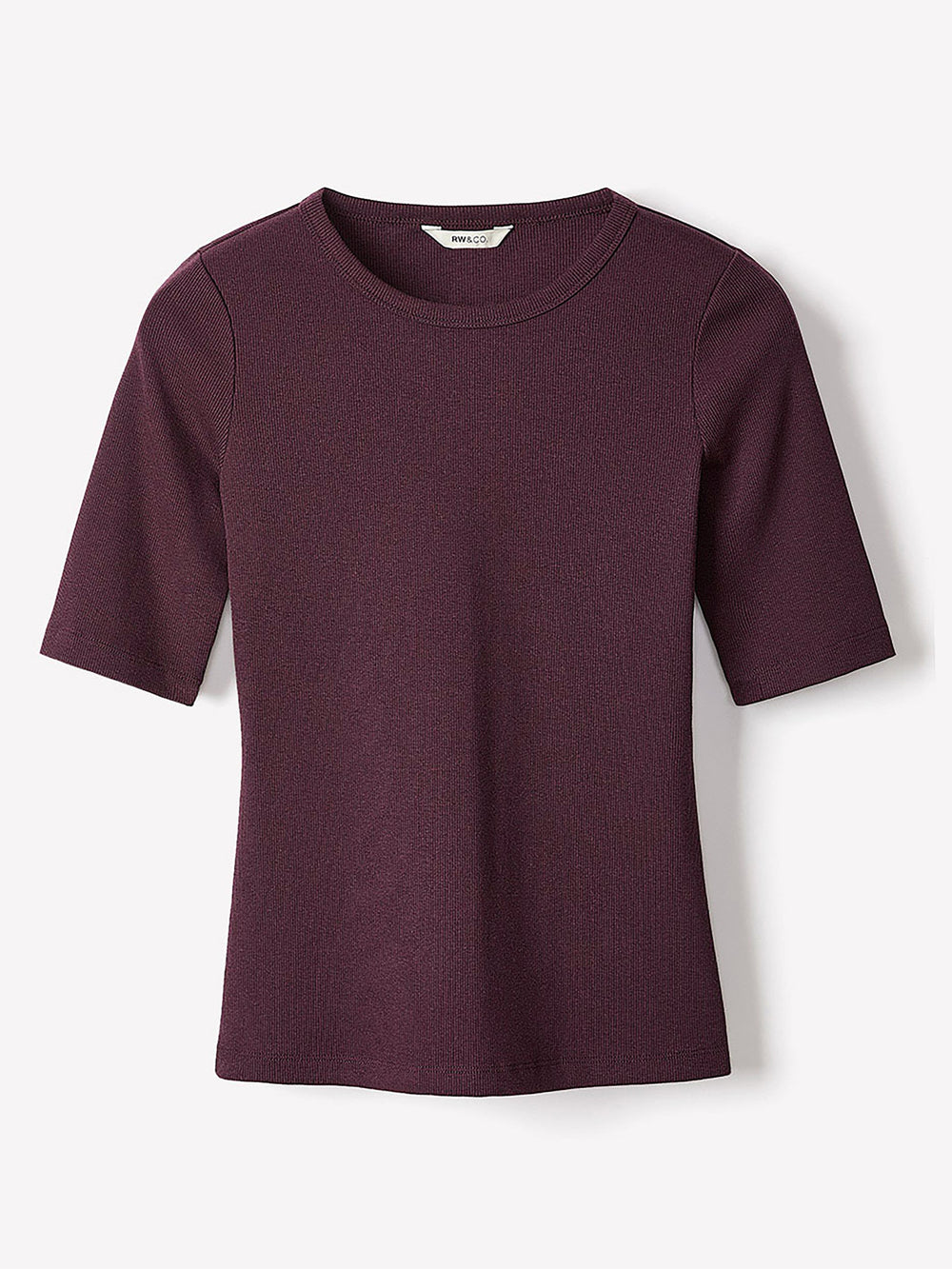 Elbow-Sleeve Crew-Neck Ribbed Tee rw&co Great Value Deal