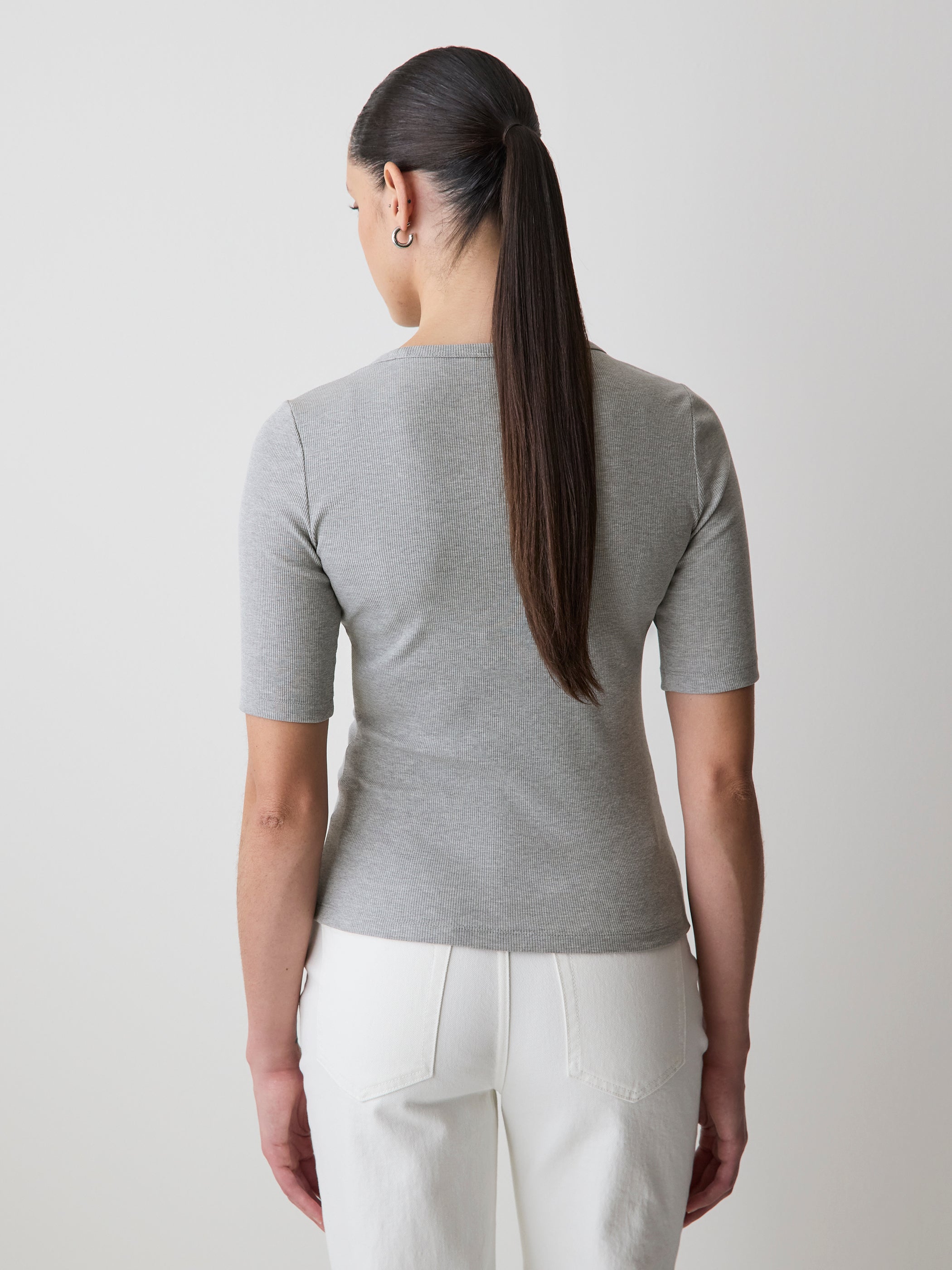 Elbow-Sleeve Crew-Neck Ribbed Tee rw&co Great Value Deal
