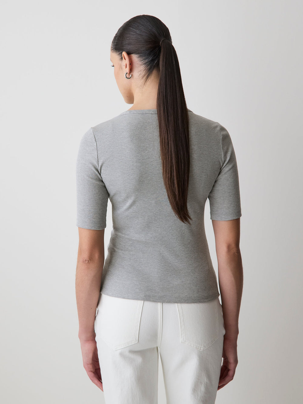 Elbow-Sleeve Crew-Neck Ribbed Tee rw&co Great Value Deal