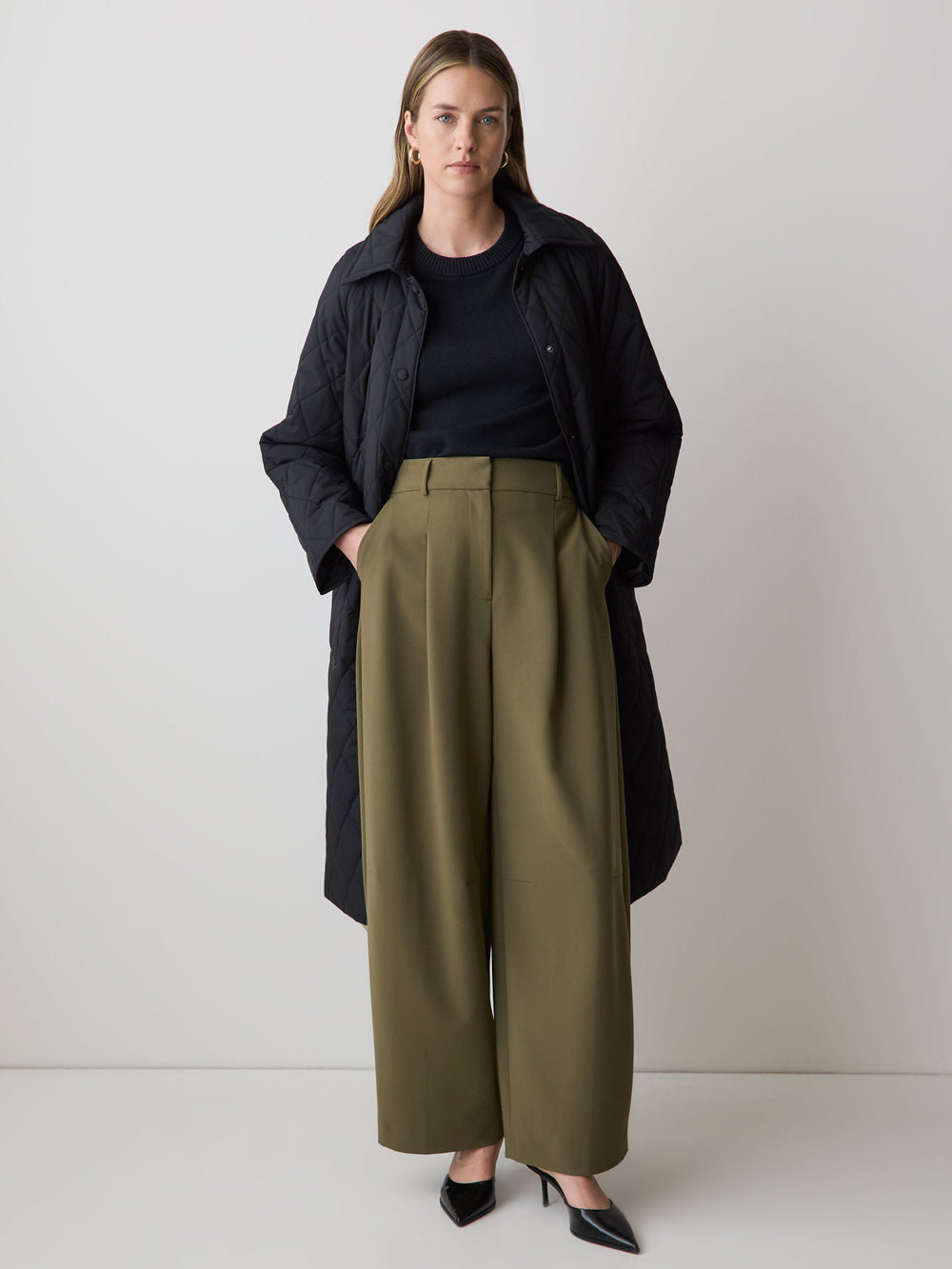Twill High-Rise Barrel Pant rw&co On Sale