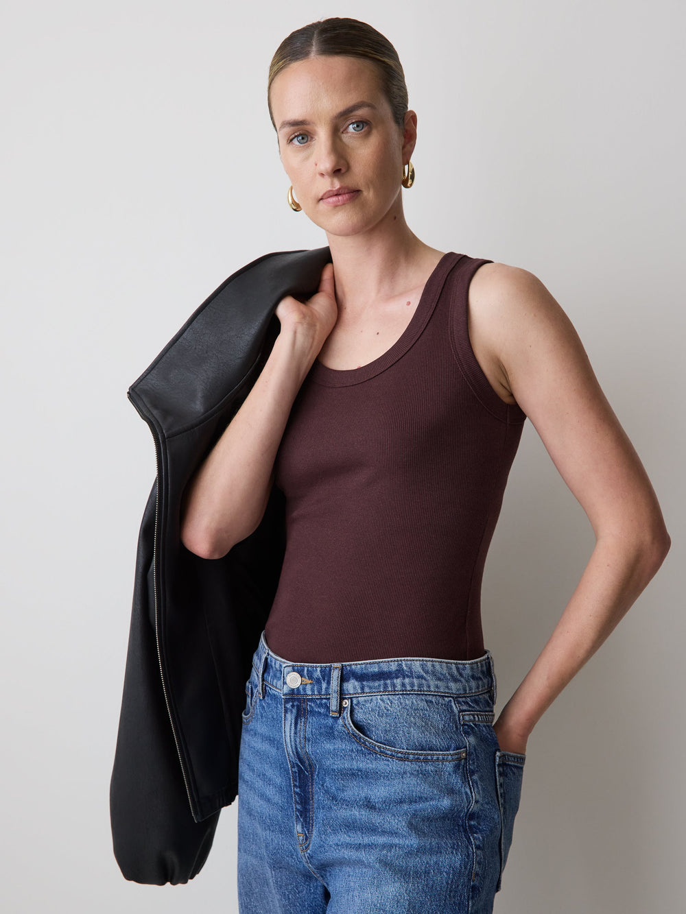 Scoop-Neck Ribbed Tank rw&co On Sale