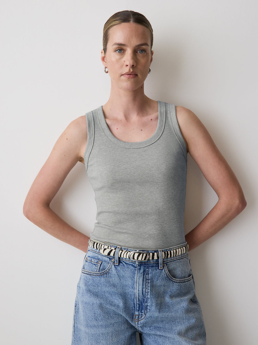 Scoop-Neck Ribbed Tank rw&co On Sale