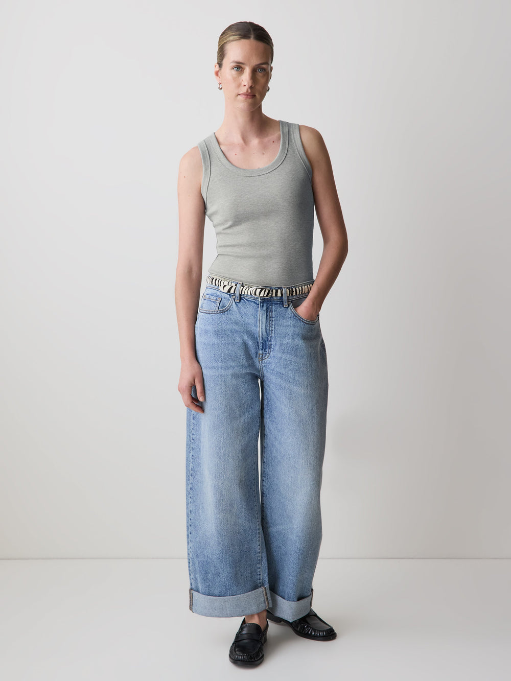 Scoop-Neck Ribbed Tank rw&co On Sale