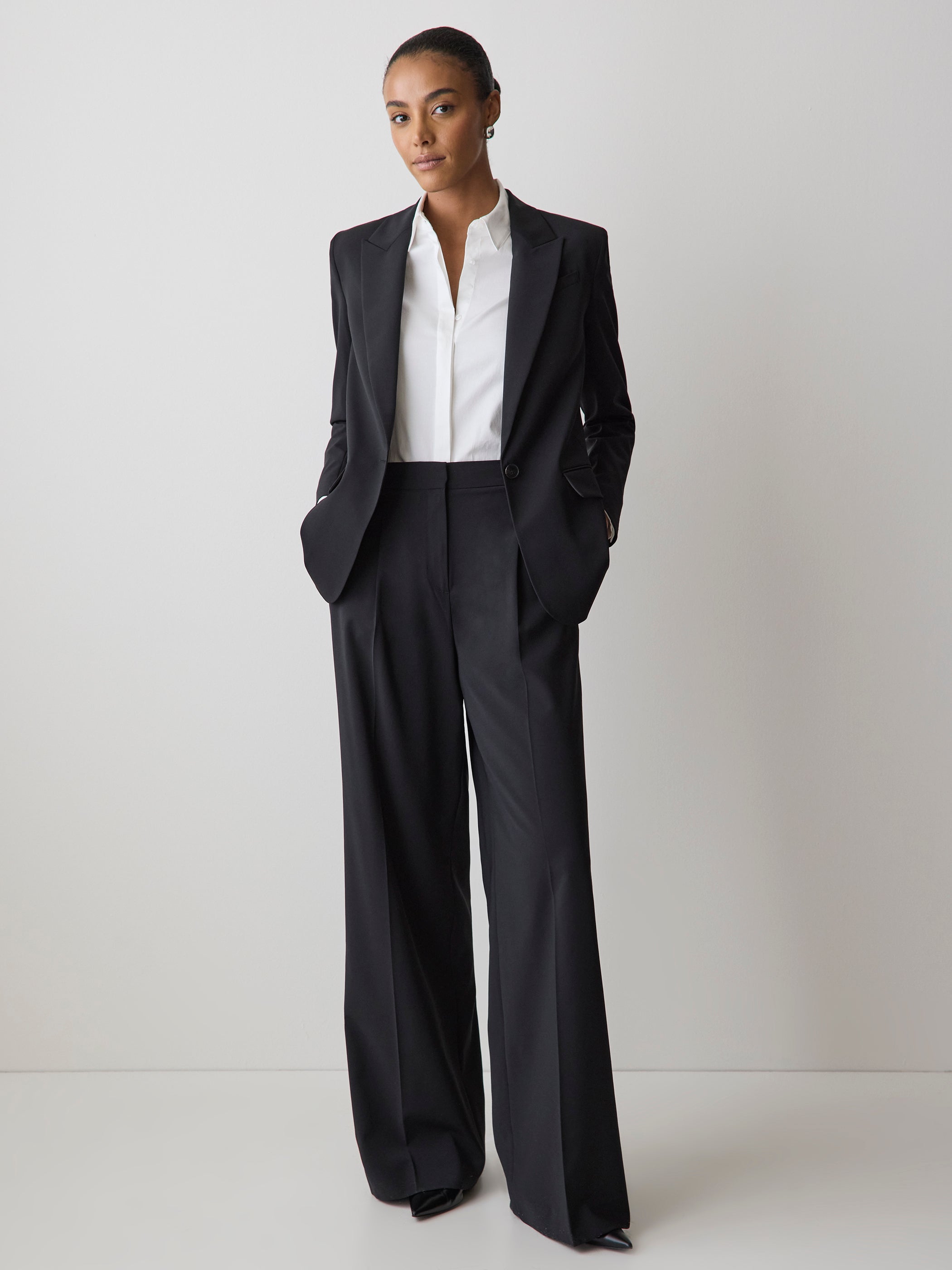 Black One-Button Wool-Blend Blazer rw&co Great Value Deal