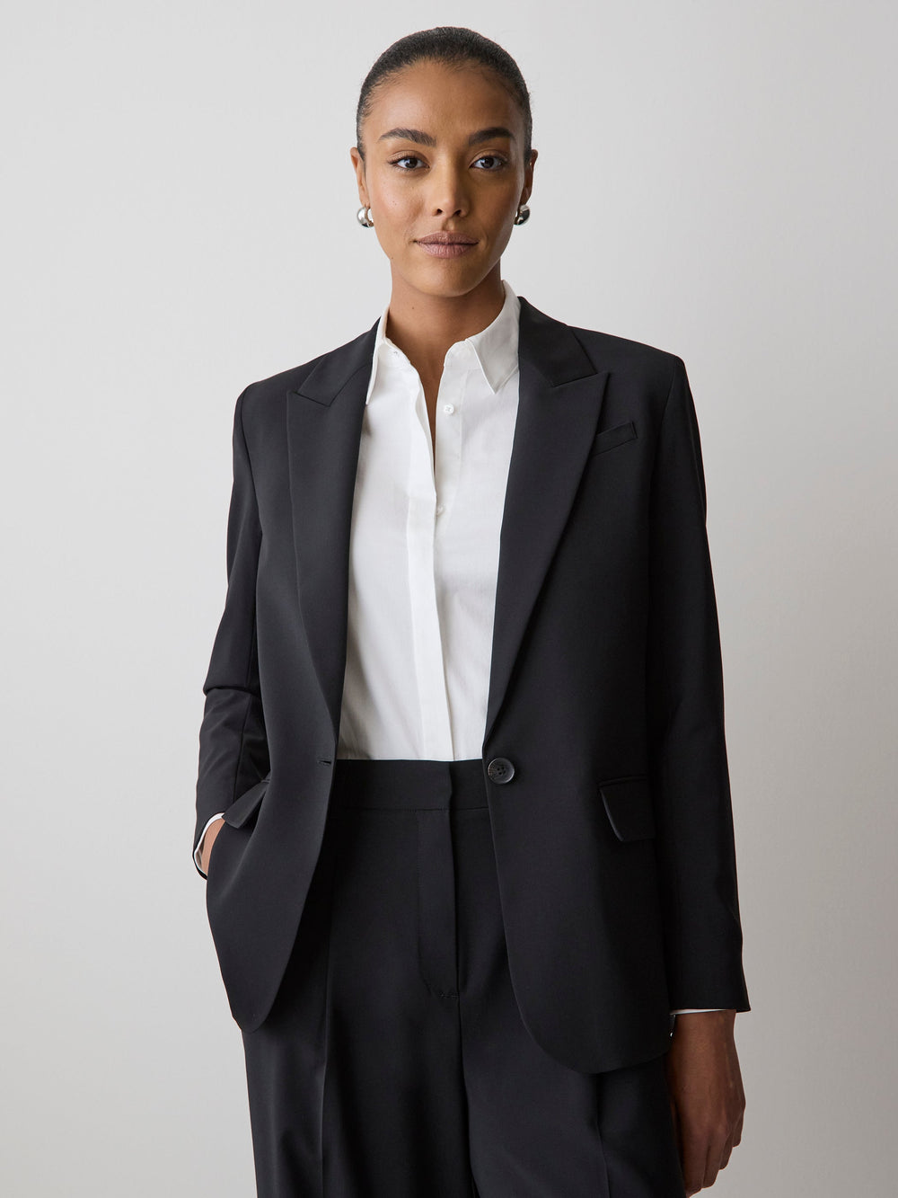 Black One-Button Wool-Blend Blazer rw&co Great Value Deal