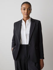 Black One-Button Wool-Blend Blazer rw&co Great Value Deal
