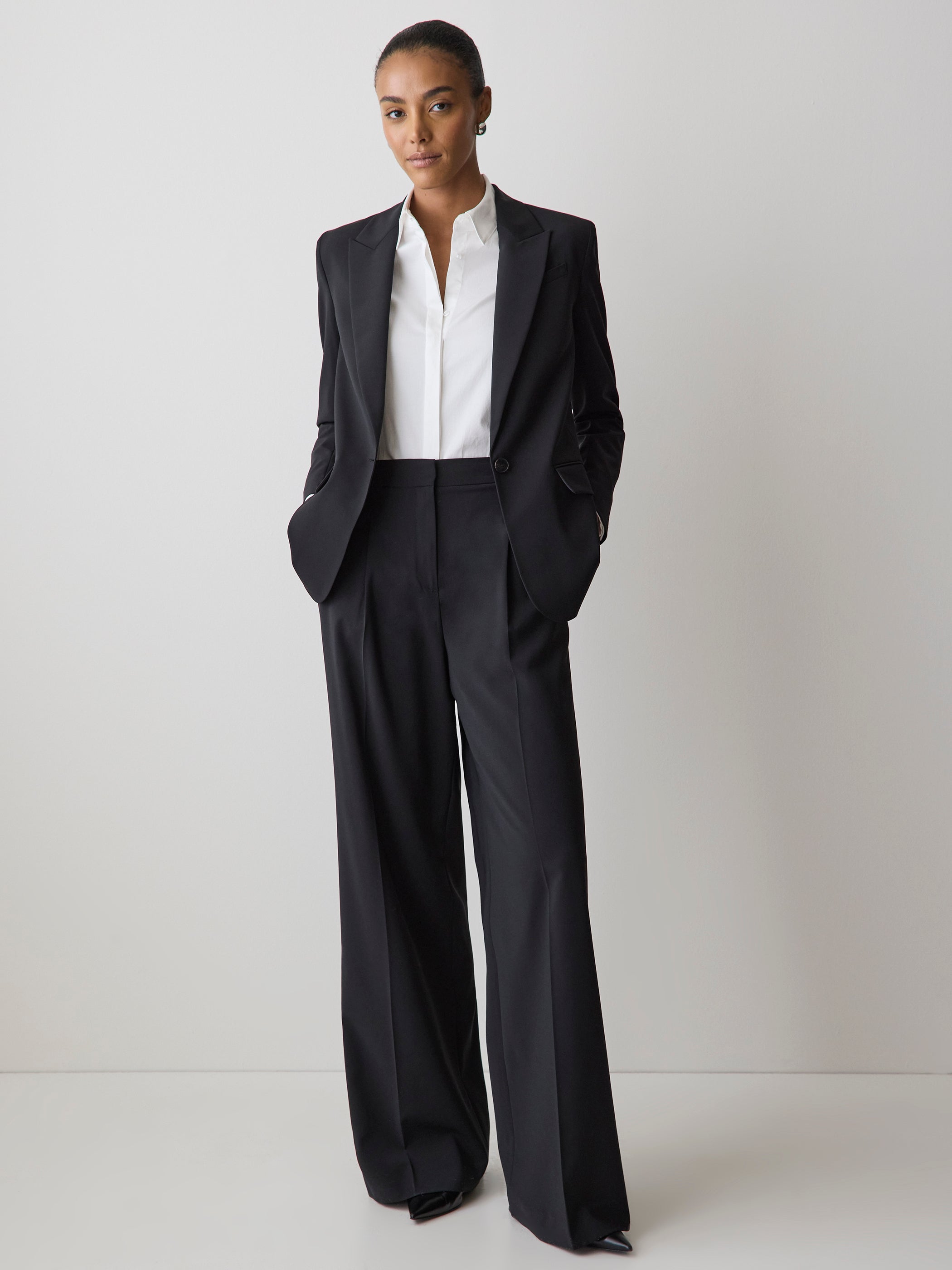 Black High-Rise Wide-Leg Wool-Blend Pant rw&co On Sale