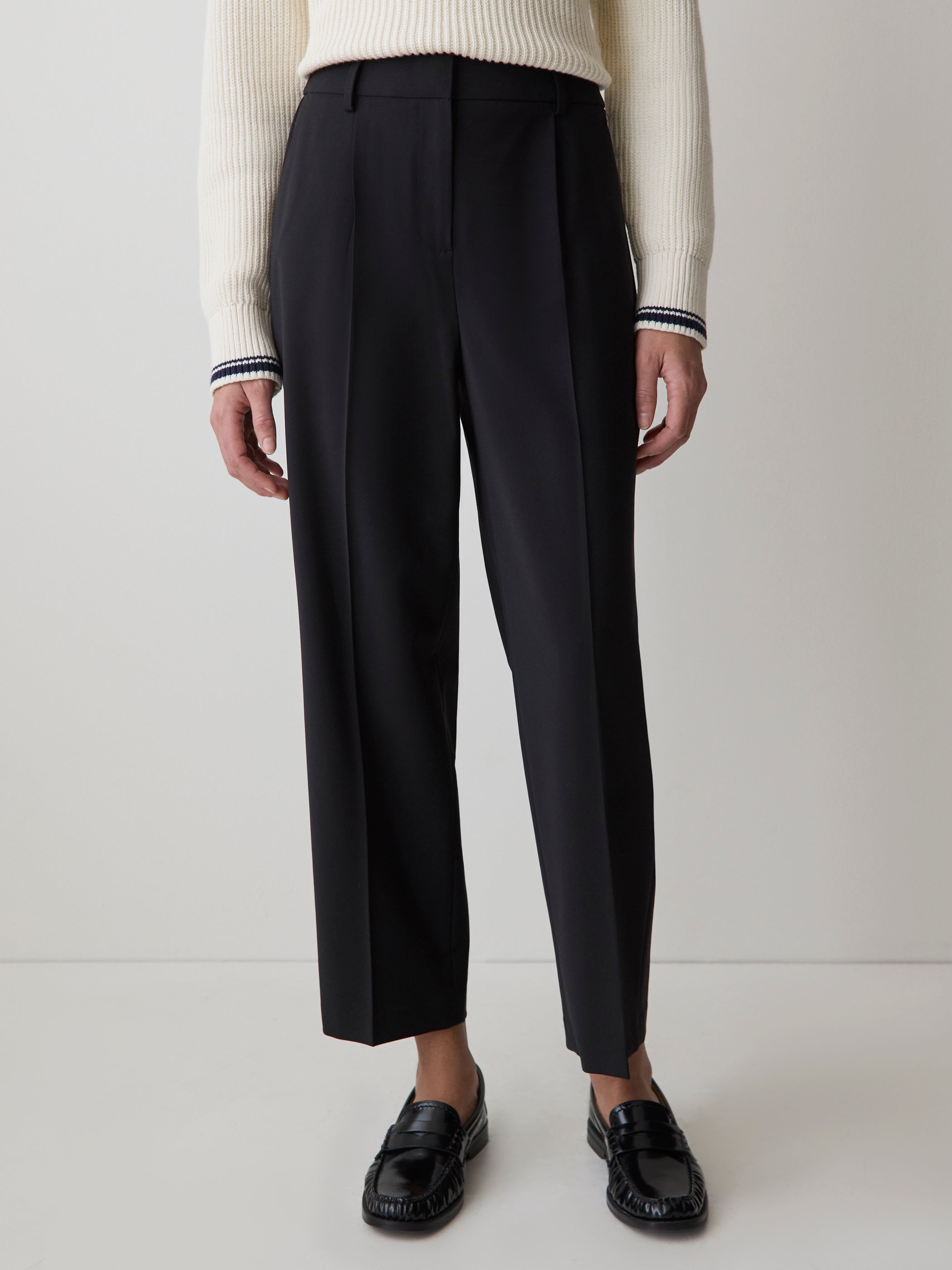 Black High-Rise Tapered-Leg Wool-Blend Pant rw&co Special Offer
