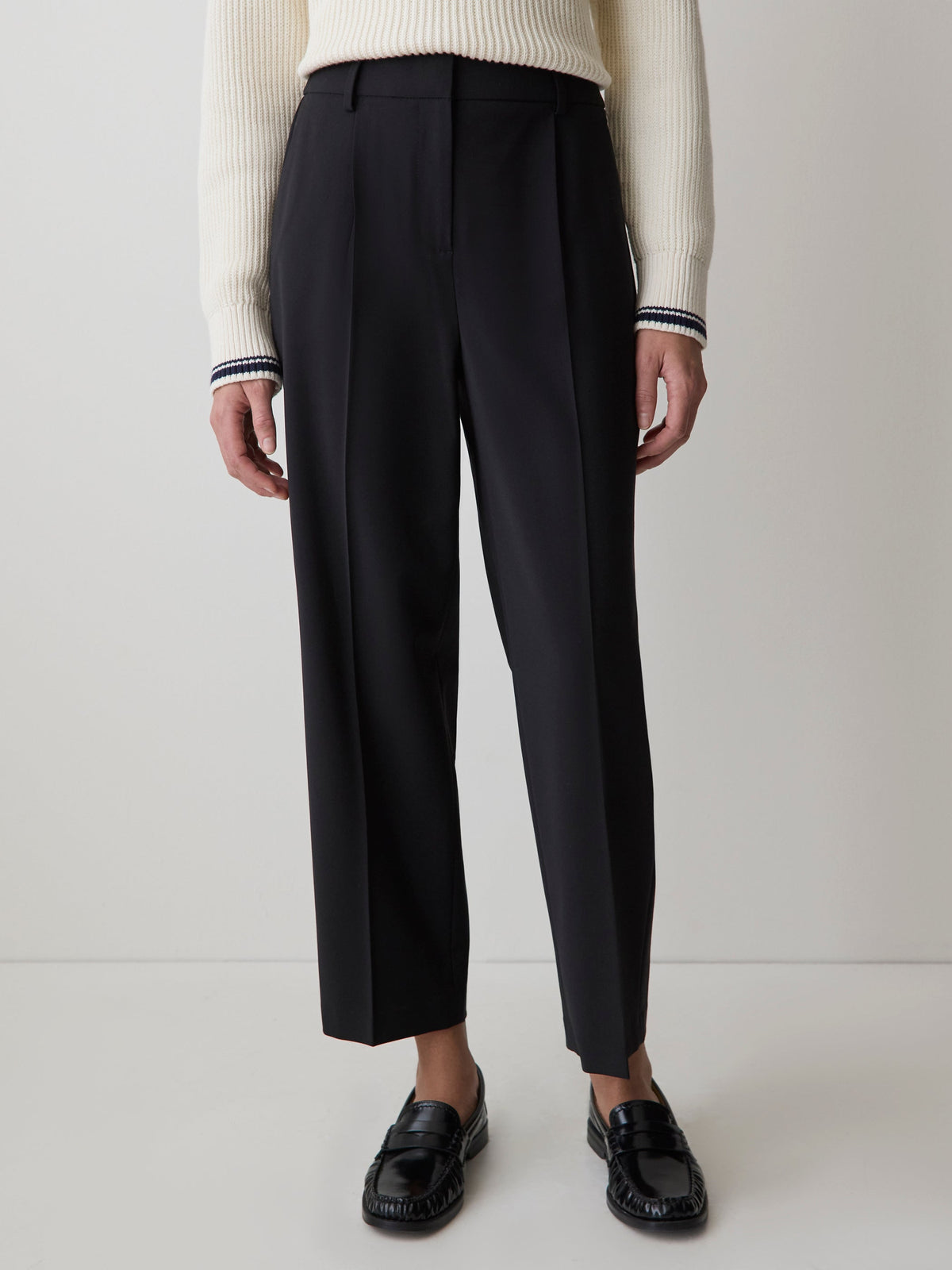 Black High-Rise Tapered-Leg Wool-Blend Pant rw&co Special Offer