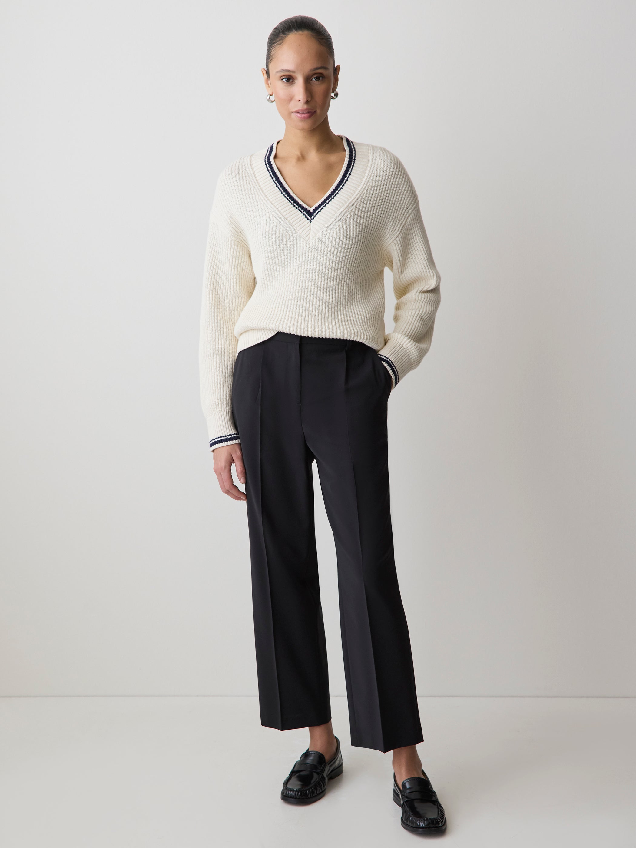 Black High-Rise Tapered-Leg Wool-Blend Pant rw&co Special Offer