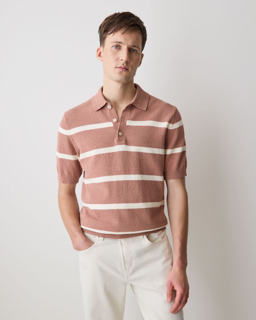 Short-Sleeve Bouclé Polo Sweater rw&co Special Promo Price