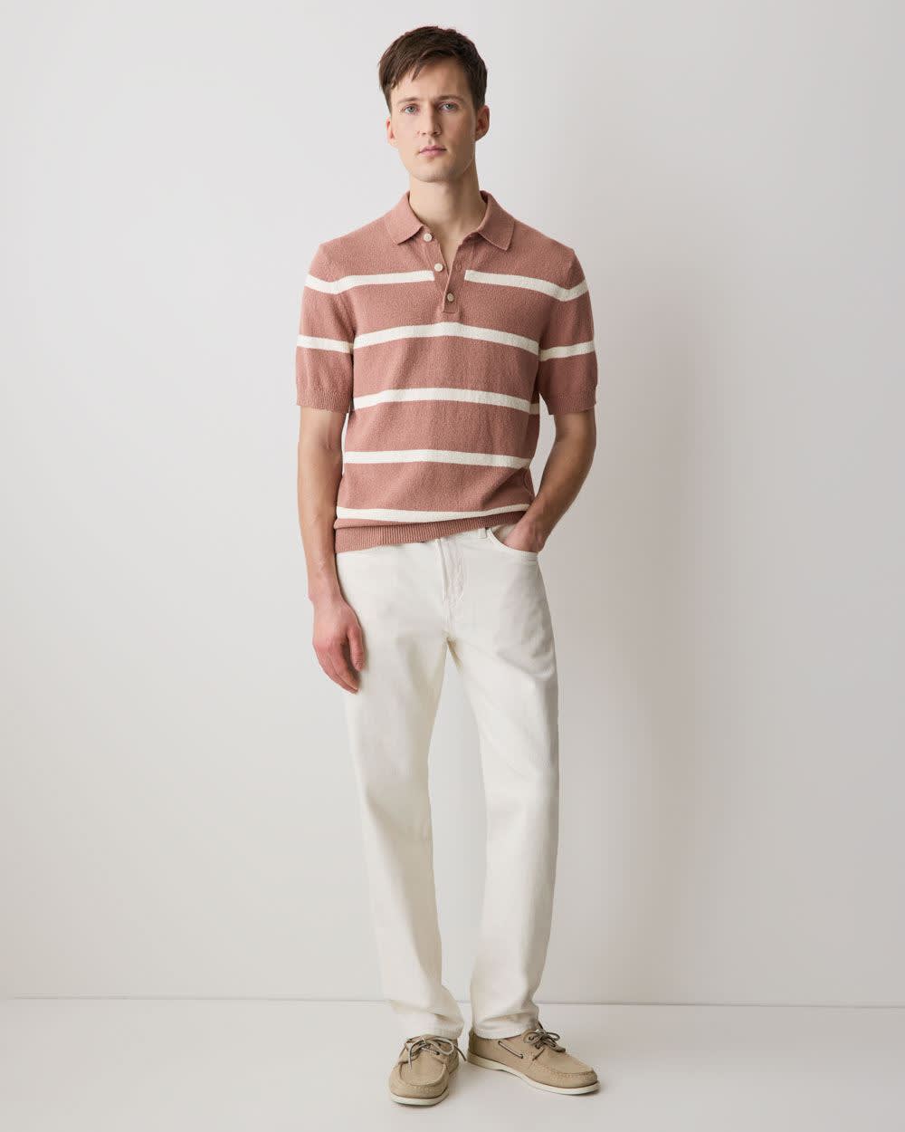 Short-Sleeve Bouclé Polo Sweater rw&co Special Promo Price