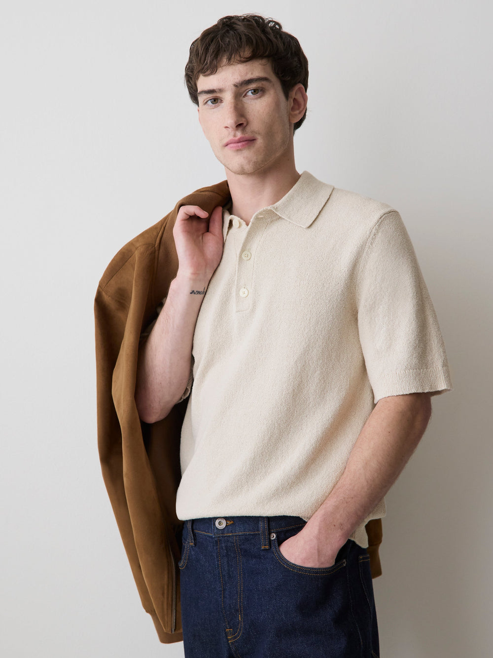 Short-Sleeve Bouclé Polo Sweater rw&co Special Promo Price
