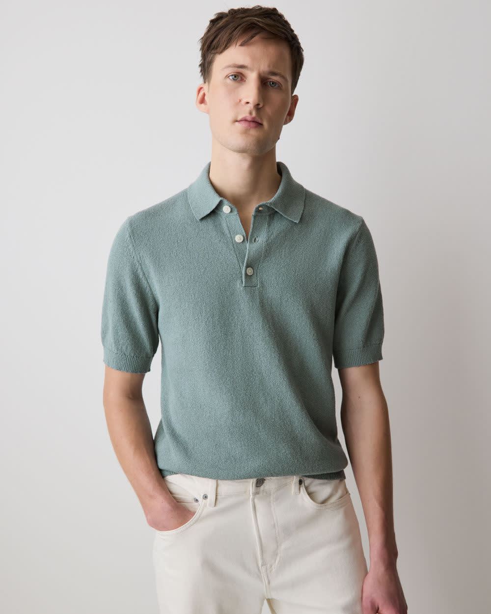 Short-Sleeve Bouclé Polo Sweater rw&co Special Promo Price