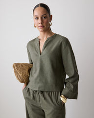 Linen Long-Sleeve Popover Blouse rw&co Special Promo Price