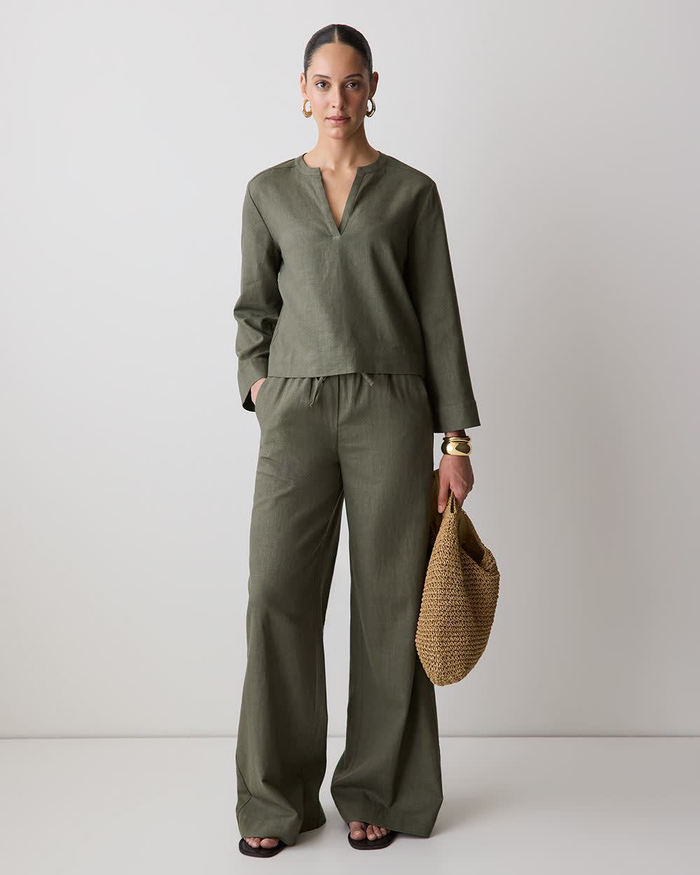 Linen Long-Sleeve Popover Blouse rw&co Special Promo Price