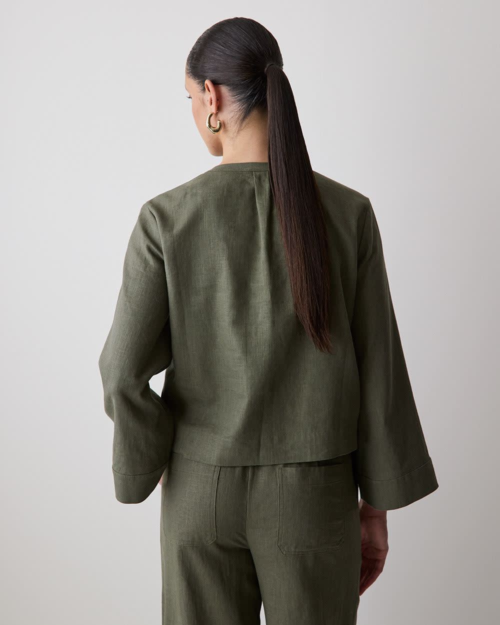 Linen Long-Sleeve Popover Blouse rw&co Special Promo Price