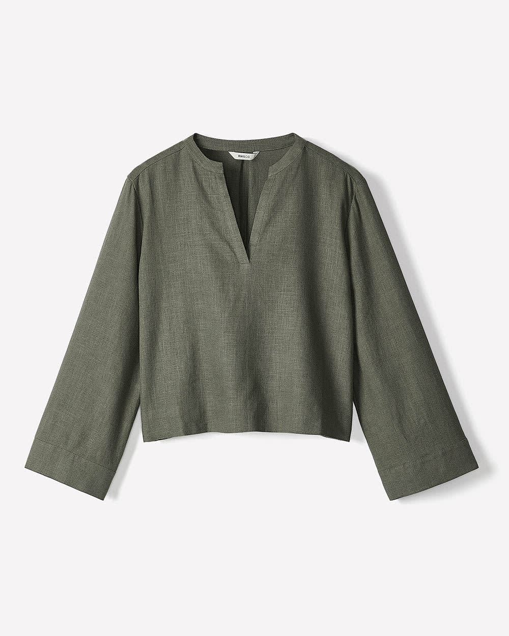 Linen Long-Sleeve Popover Blouse rw&co Special Promo Price