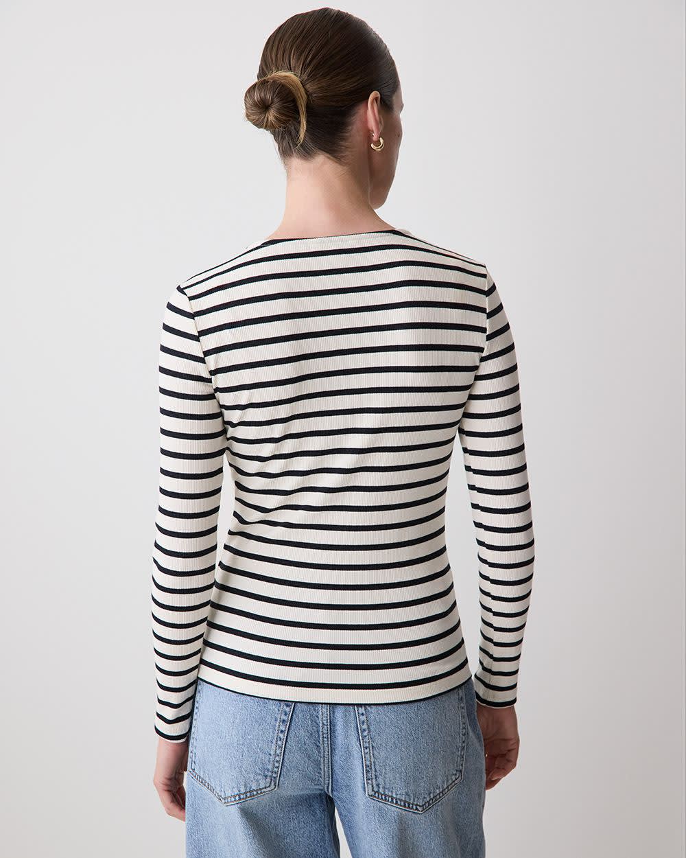 Long-Sleeve Henley Ribbed Top rw&co Great Value Deal