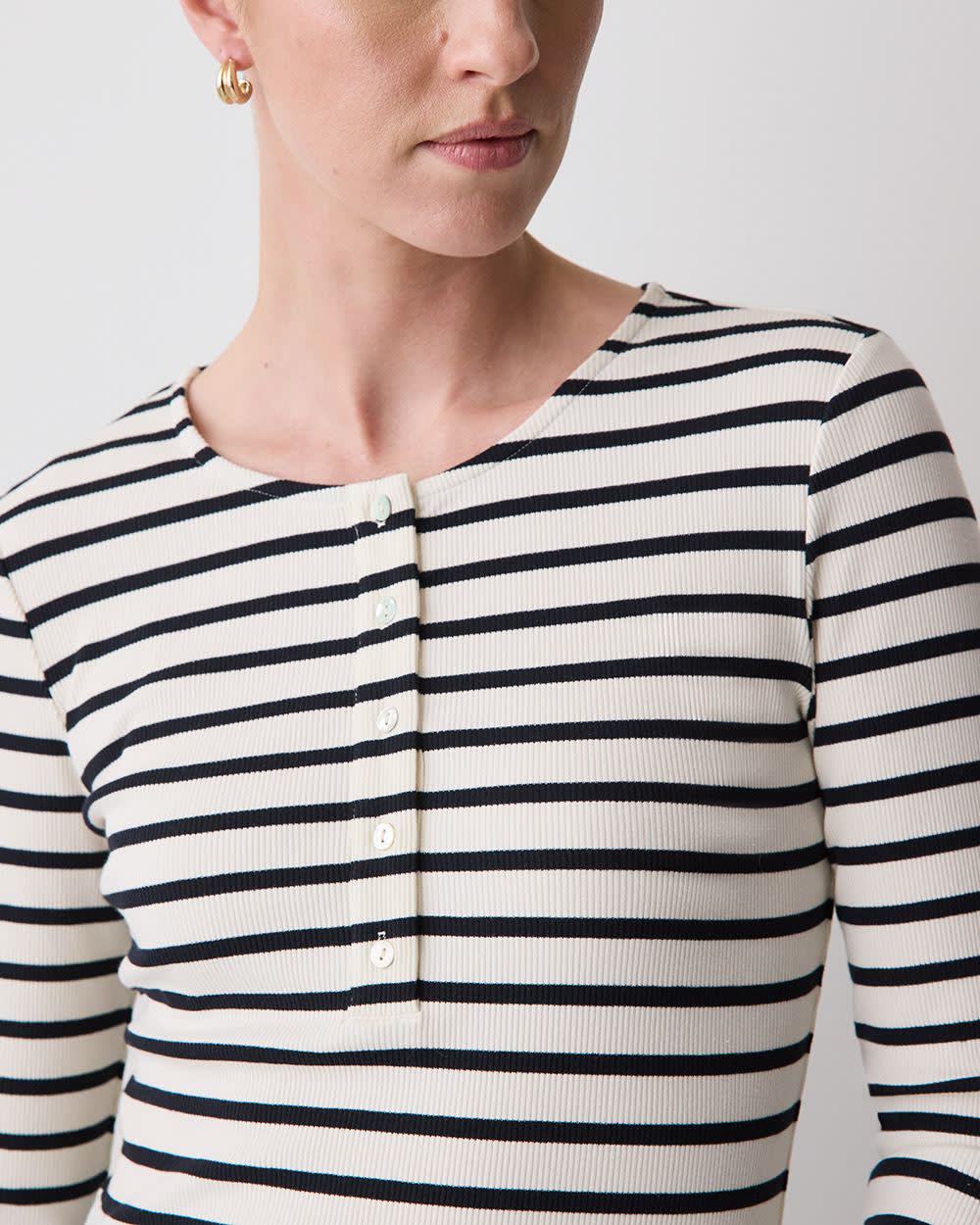 Long-Sleeve Henley Ribbed Top rw&co Great Value Deal