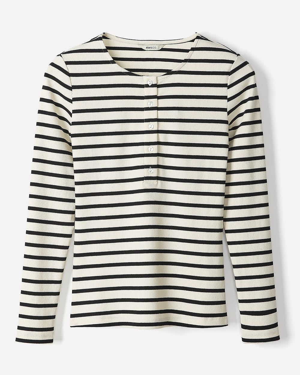 Long-Sleeve Henley Ribbed Top rw&co Great Value Deal