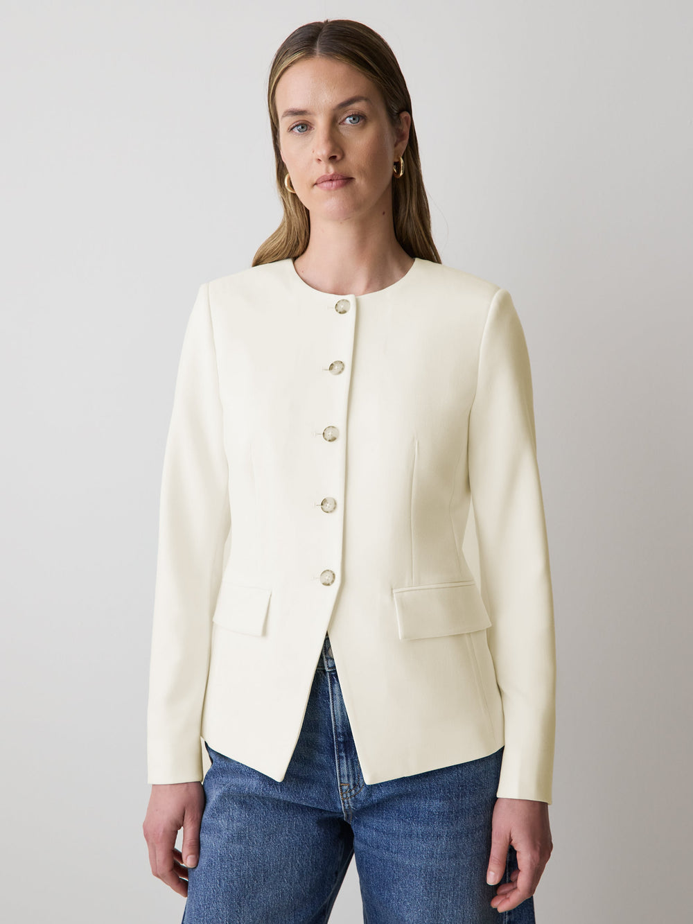 Collarless Fitted Blazer rw&co Limited Time Discount