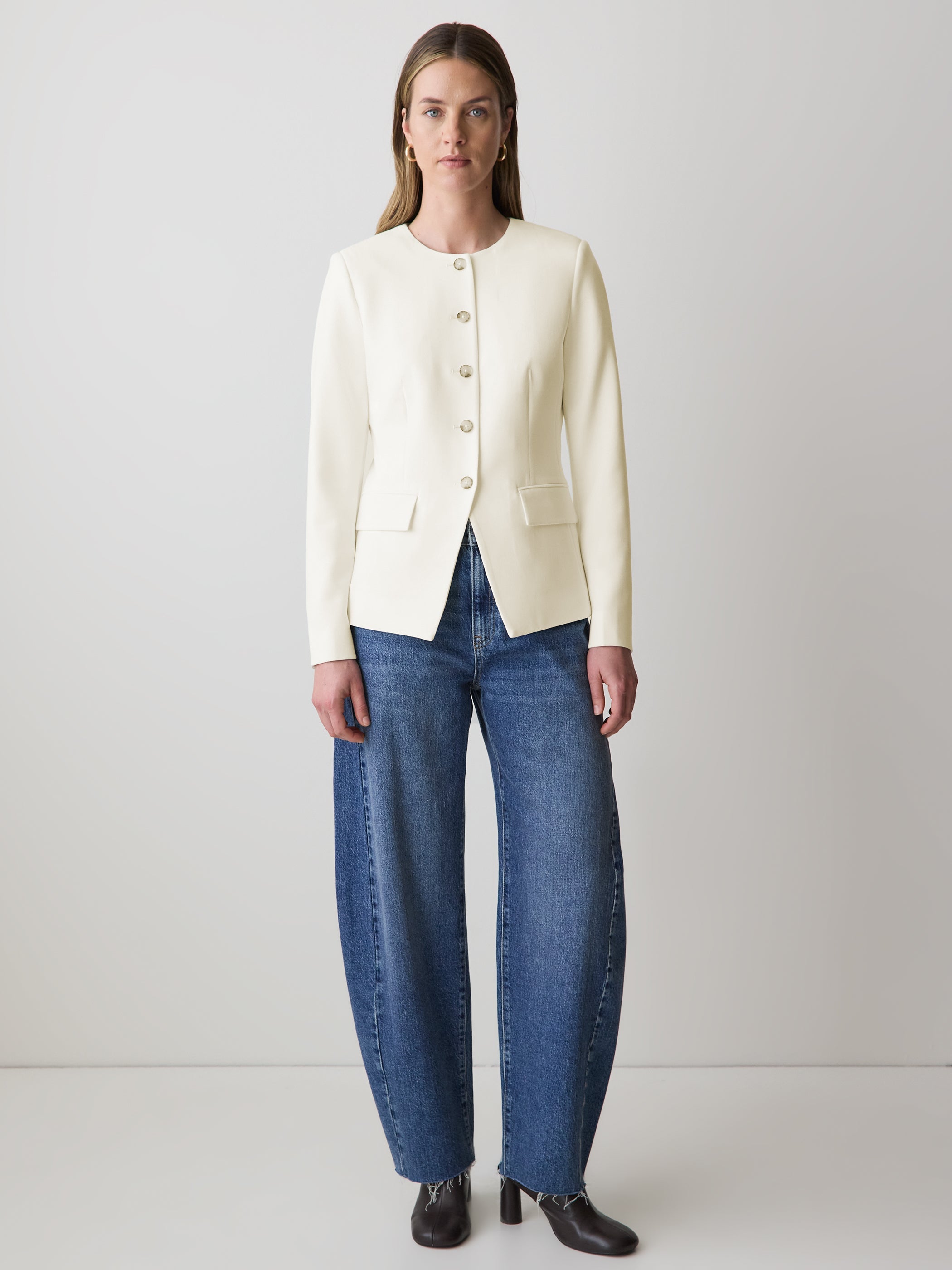 Collarless Fitted Blazer rw&co Limited Time Discount