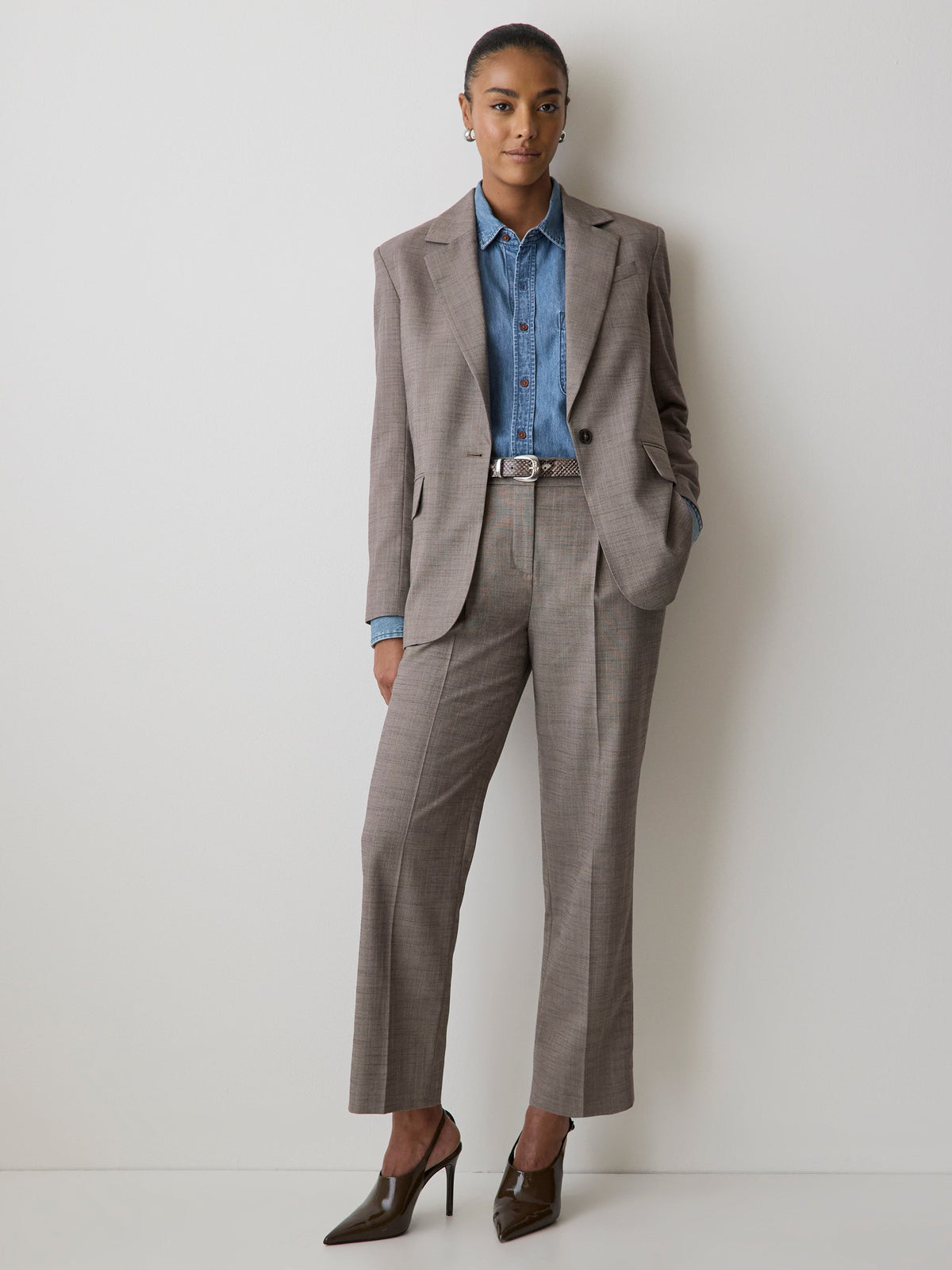 Taupe Oversized One-Button Blazer rw&co Limited Time Discount