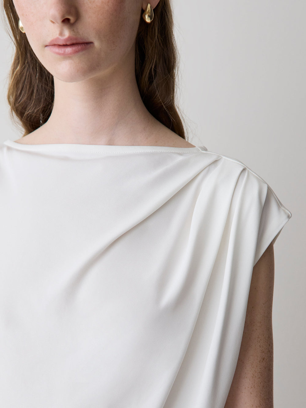Extended-Sleeve Boat-Neck Top with Pleated Details rw&co Exclusive Sale Price