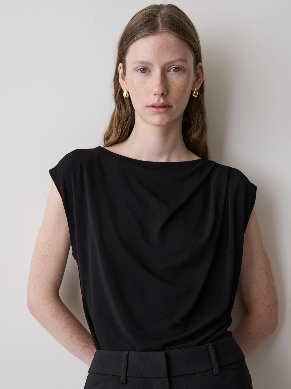 Extended-Sleeve Boat-Neck Top with Pleated Details rw&co Exclusive Sale Price