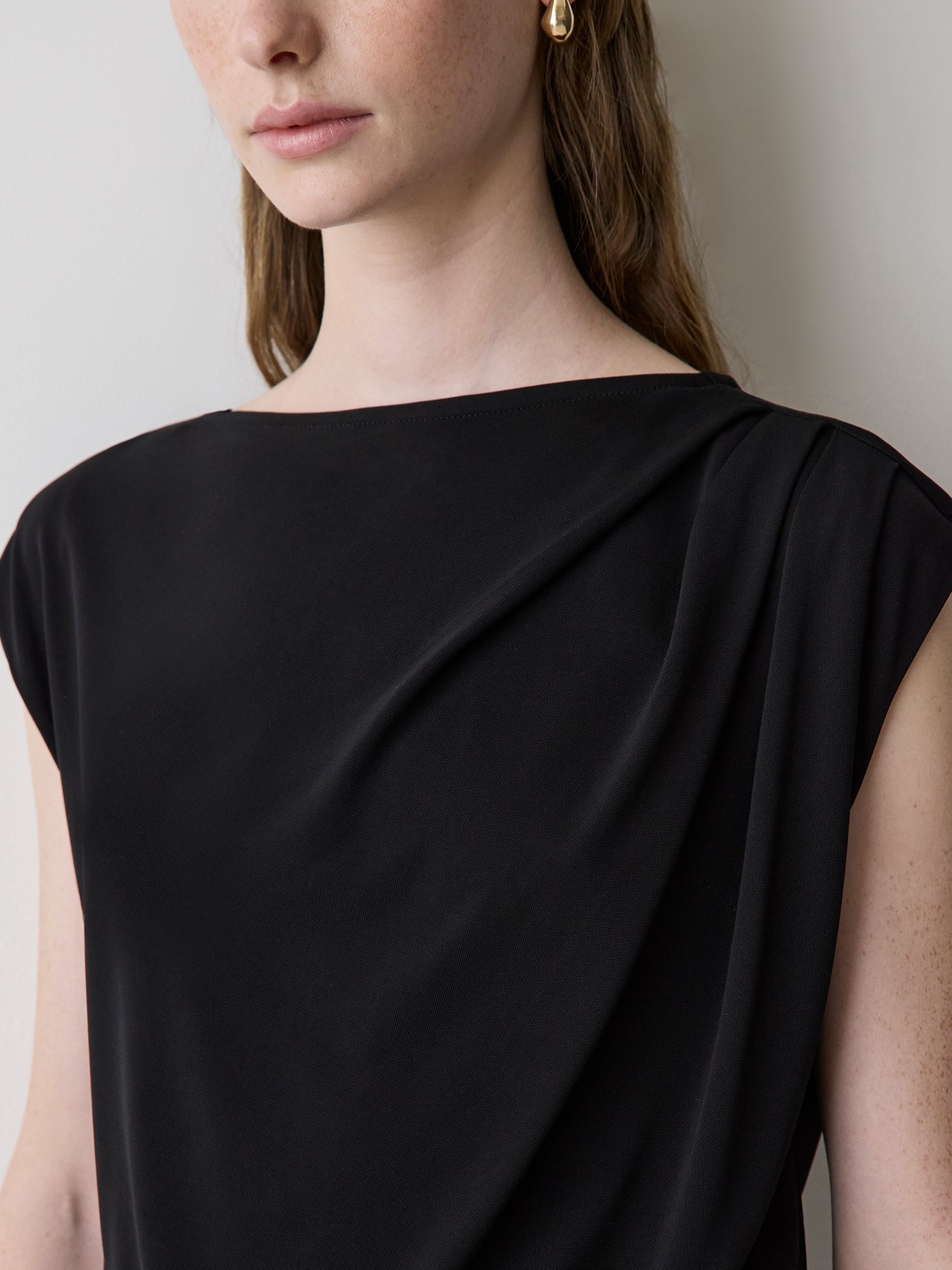 Extended-Sleeve Boat-Neck Top with Pleated Details rw&co Exclusive Sale Price