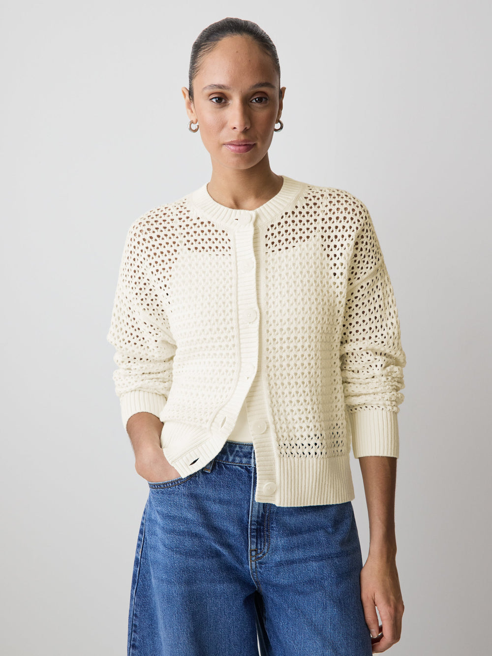 Long-Sleeve Open-Stitch Cardigan rw&co Special Offer