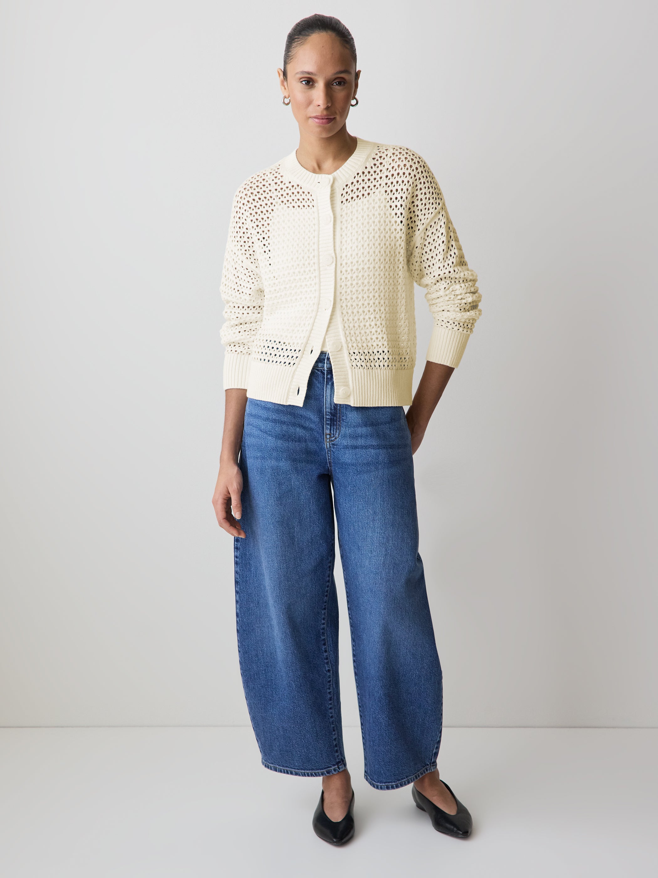 Long-Sleeve Open-Stitch Cardigan rw&co Special Offer