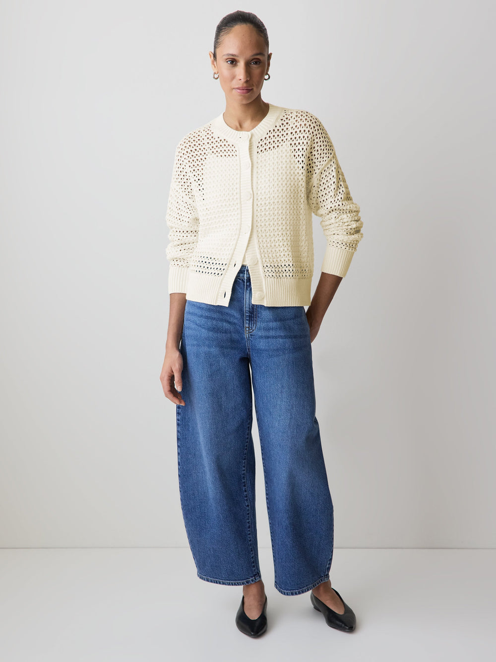 Long-Sleeve Open-Stitch Cardigan rw&co Special Offer