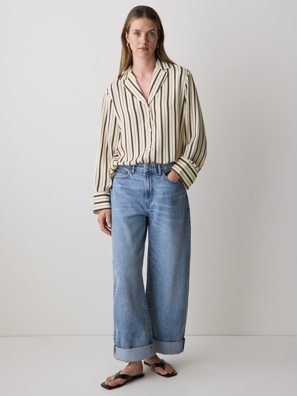 Long-Sleeve Twill Blouse with Notch Collar rw&co Exclusive Sale Price