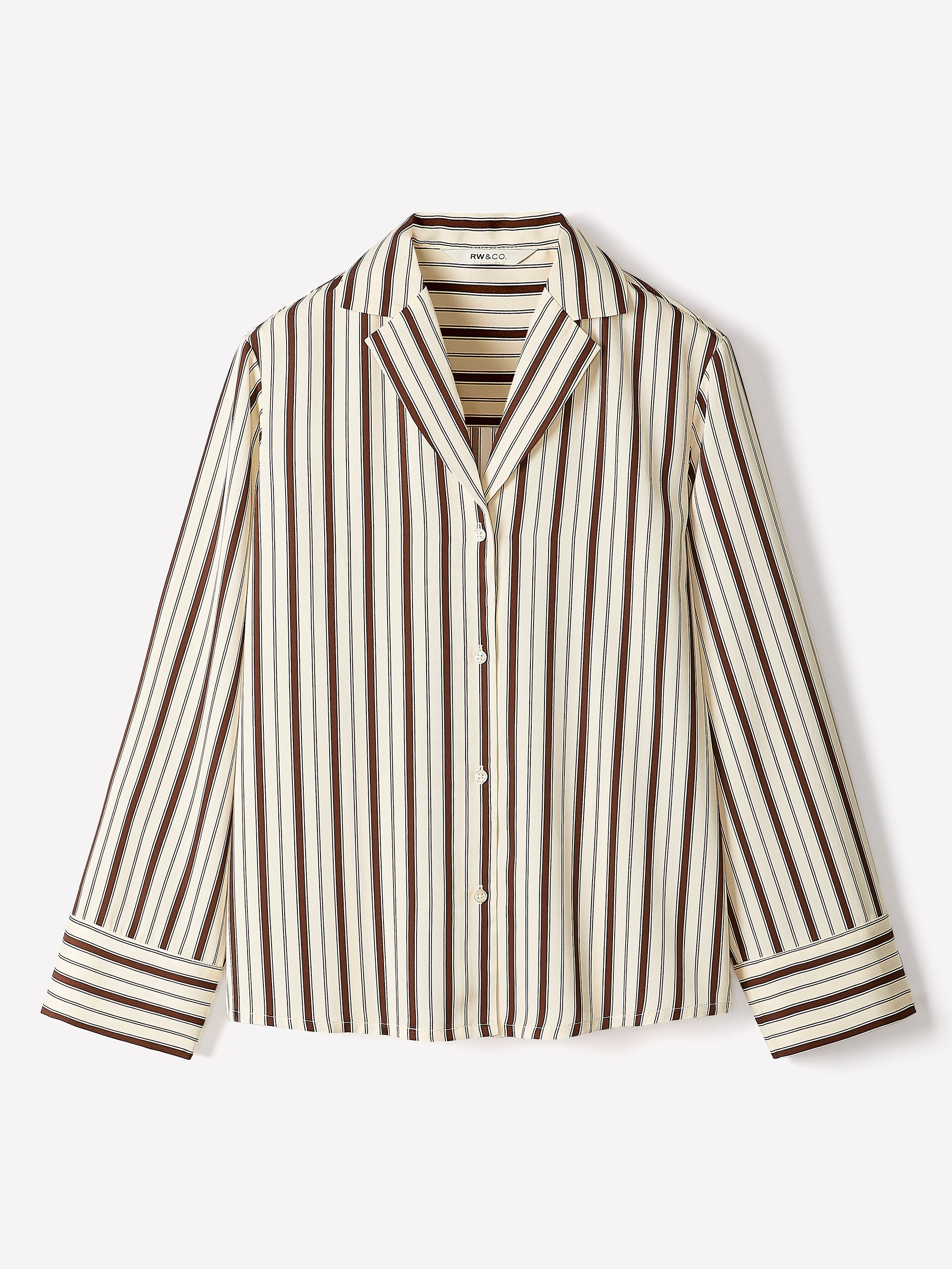 Long-Sleeve Twill Blouse with Notch Collar rw&co Exclusive Sale Price