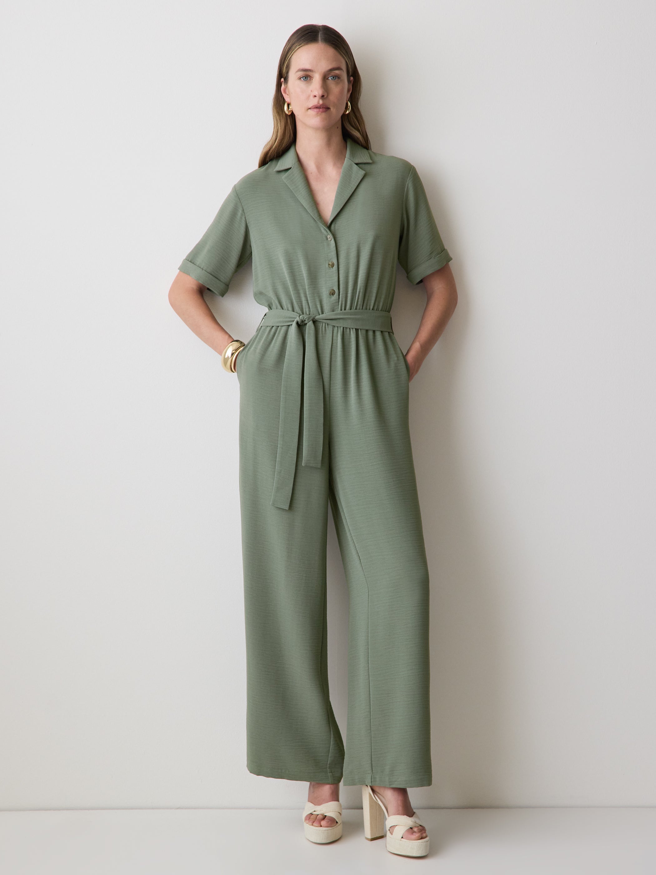 Short-Sleeve Wide-Leg Jumpsuit rw&co Exclusive Sale Price